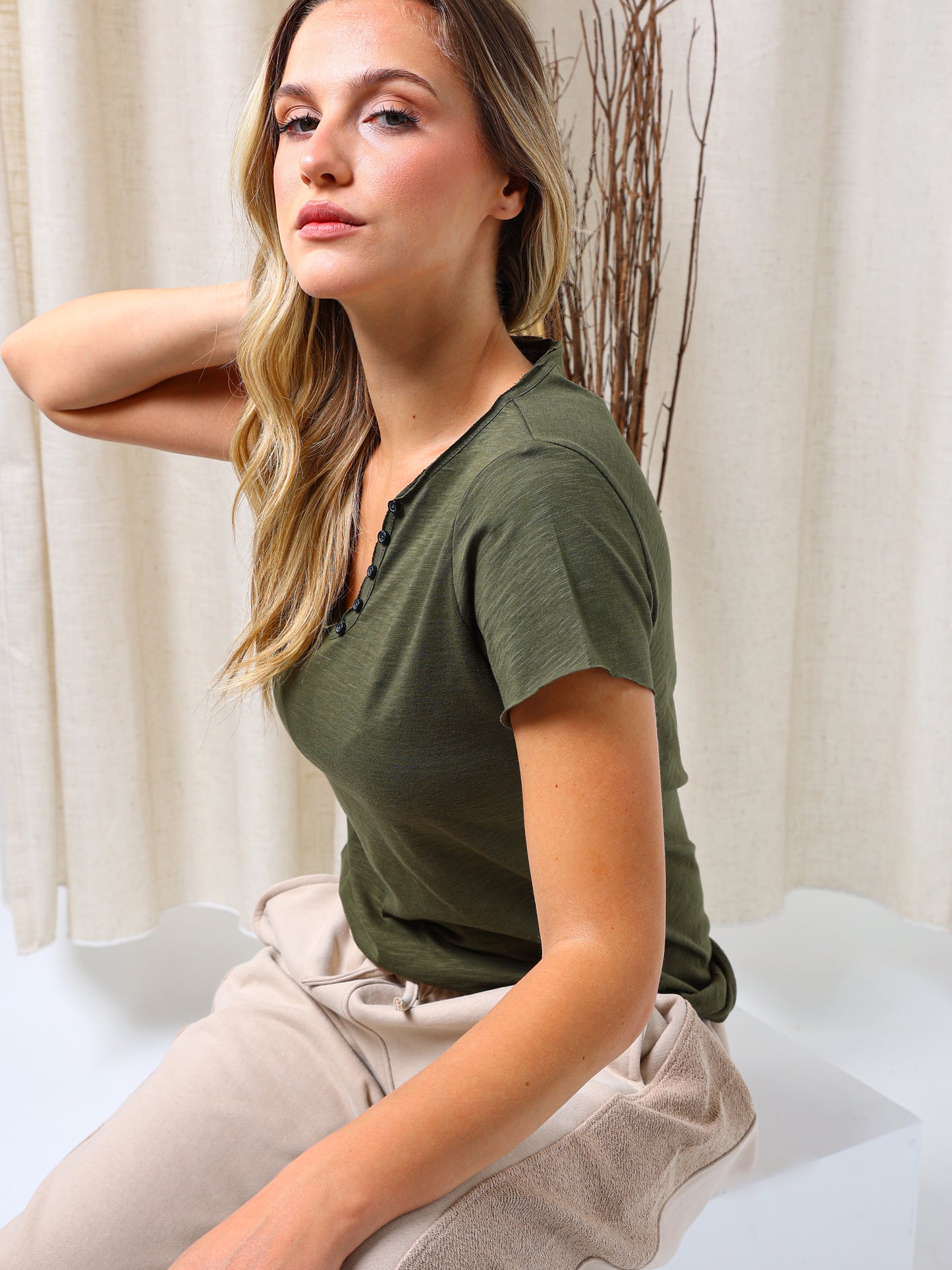 Buttoned V-Neck Top
