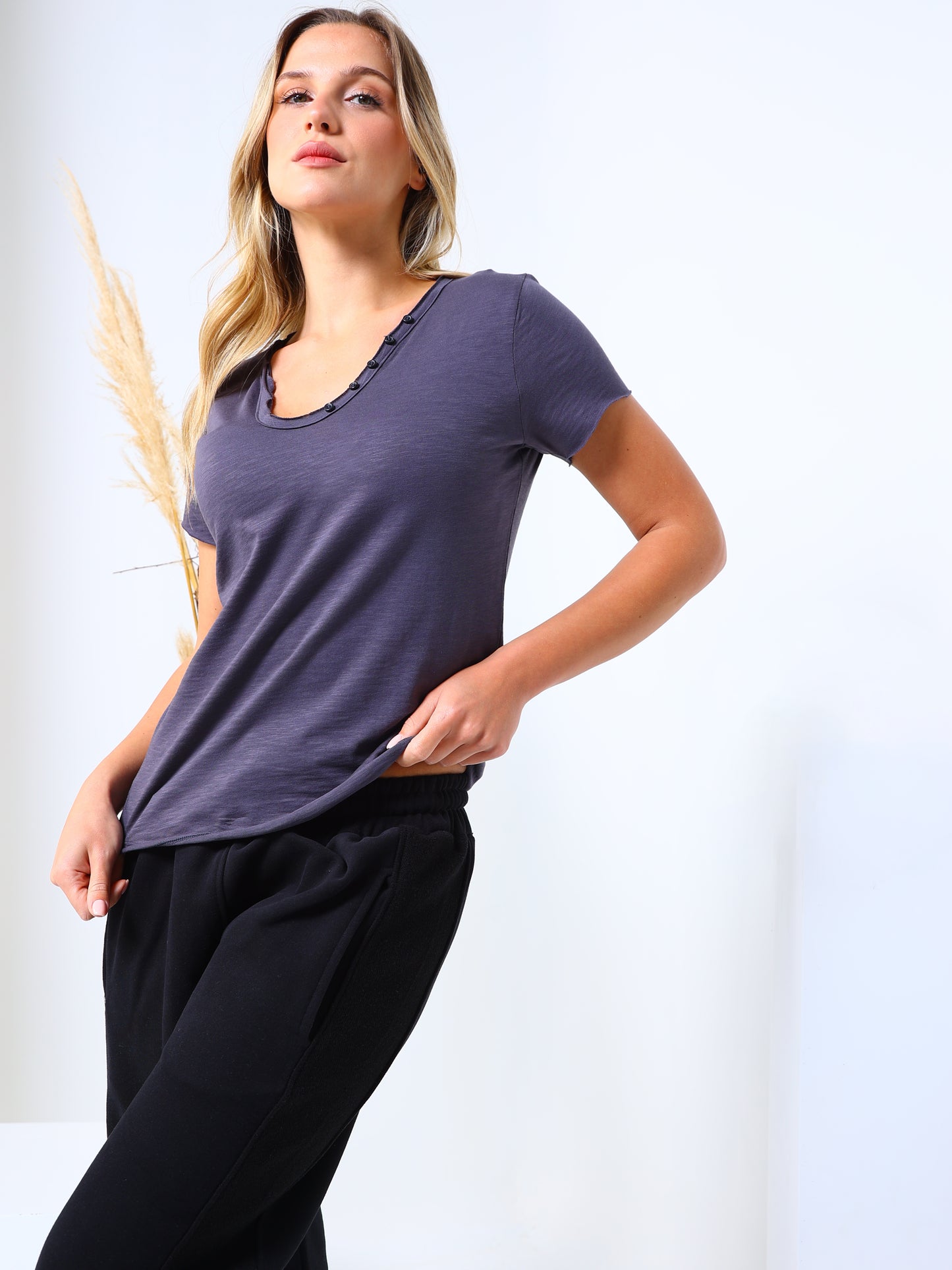 Buttoned V-Neck